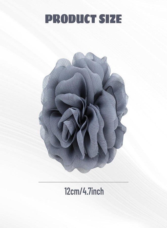 Dizila 3 Pieces Large Tulle Rose Flower Hair Claws Clips Floral Bun Updo Holders Hair Barrettes Headpieces for Women Girls (White+Gray+Black) - Image 2